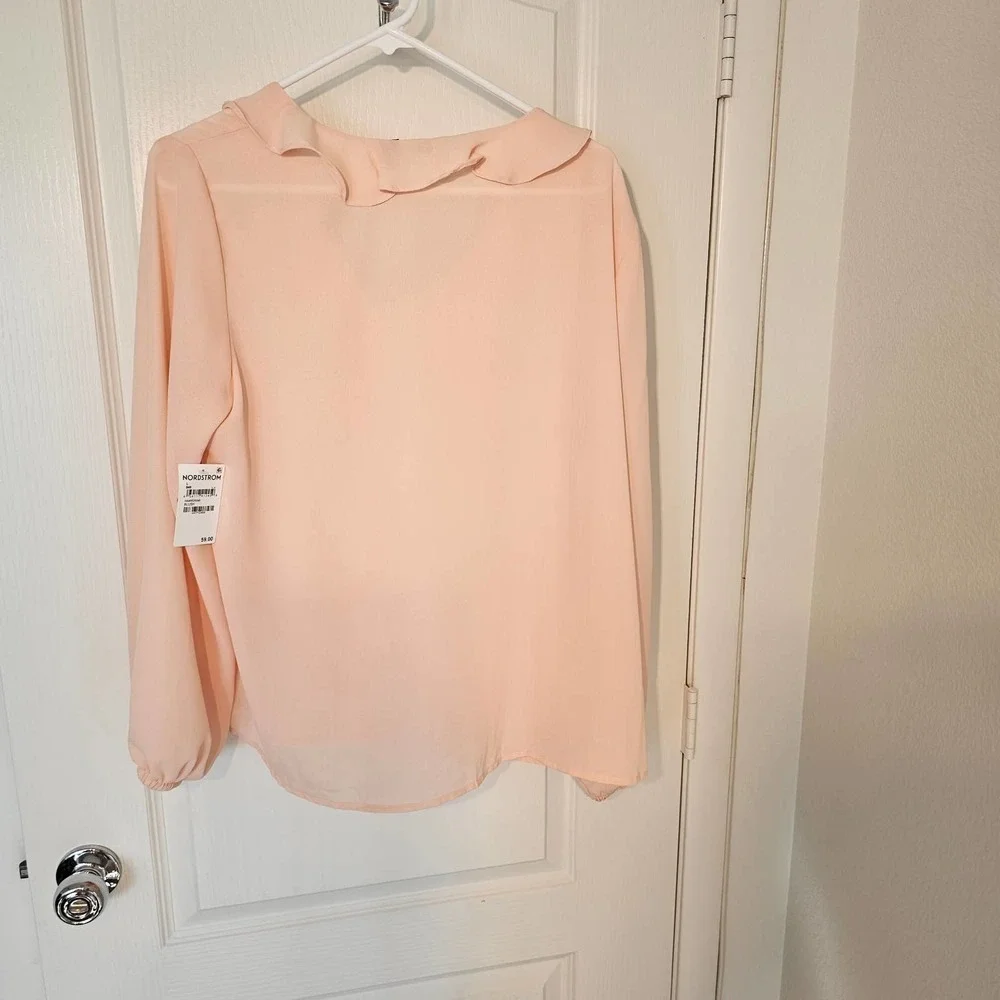 Halogen Blush Long Sleeve Ruffle Front Blouse L